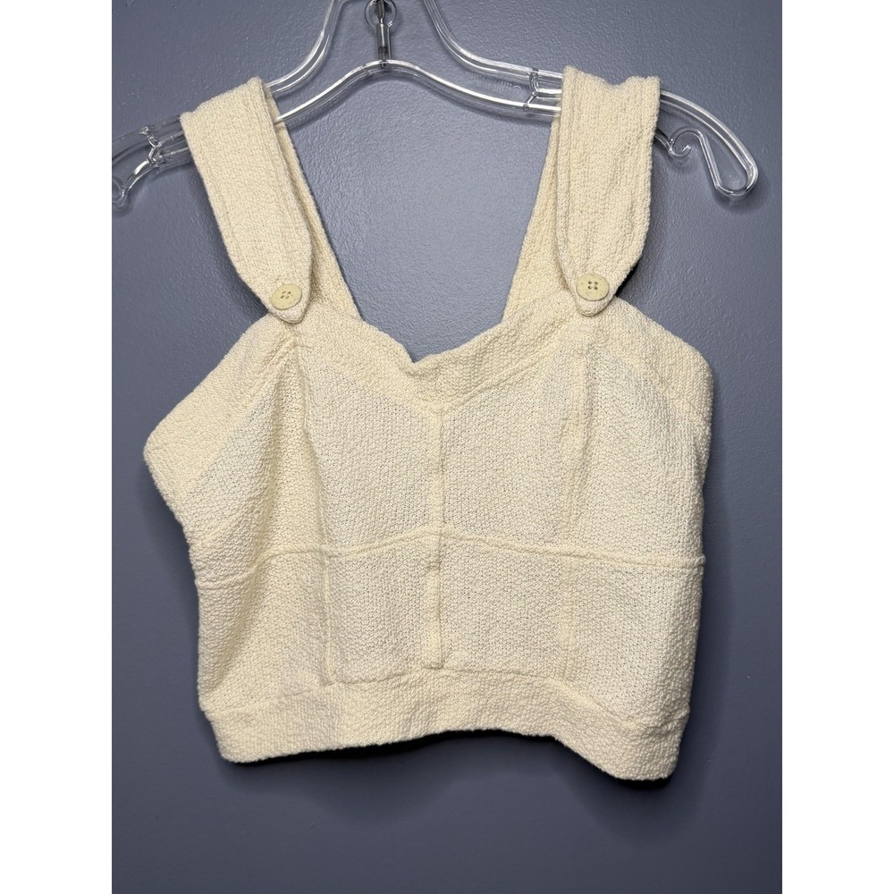 Lamesa Sweater Tank Women M Ecru 100% Cotton Textured Crochet Knit Crop Top Boho